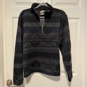 Cinch Men's Black and Blue Patterned Zip-Up Sweater